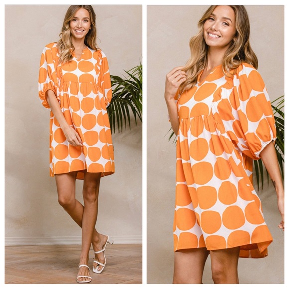 ShopEvelynne Dresses & Skirts - #12 Boho  Large Polka Dot Print Quarter Sleeve Swing Dress